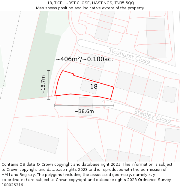 18, TICEHURST CLOSE, HASTINGS, TN35 5QQ: Plot and title map
