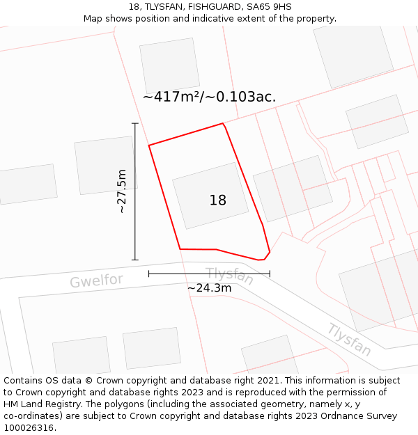 18, TLYSFAN, FISHGUARD, SA65 9HS: Plot and title map