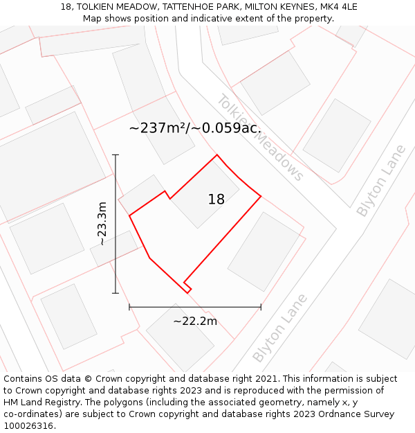 18, TOLKIEN MEADOW, TATTENHOE PARK, MILTON KEYNES, MK4 4LE: Plot and title map