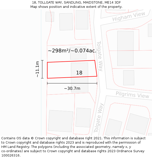 18, TOLLGATE WAY, SANDLING, MAIDSTONE, ME14 3DF: Plot and title map