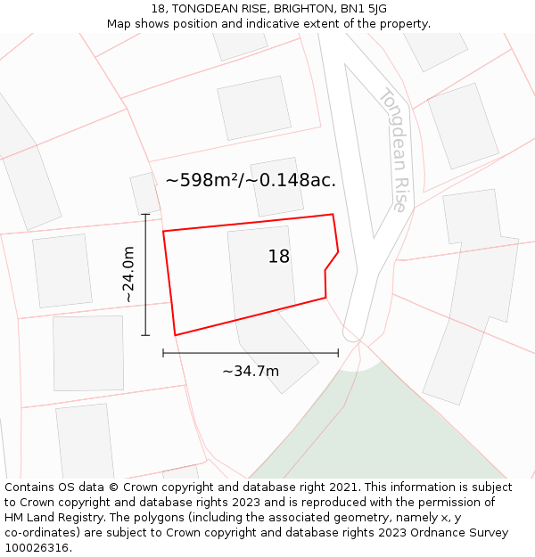 18, TONGDEAN RISE, BRIGHTON, BN1 5JG: Plot and title map