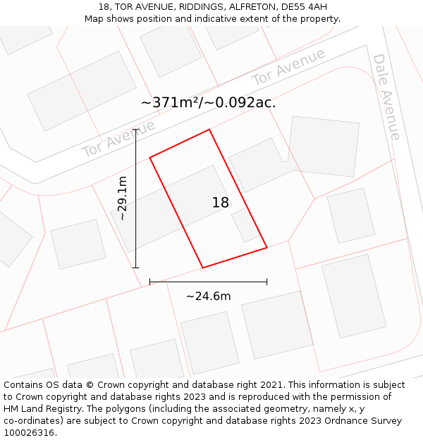 18, TOR AVENUE, RIDDINGS, ALFRETON, DE55 4AH: Plot and title map