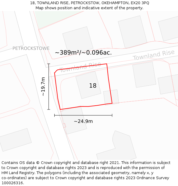 18, TOWNLAND RISE, PETROCKSTOW, OKEHAMPTON, EX20 3PQ: Plot and title map