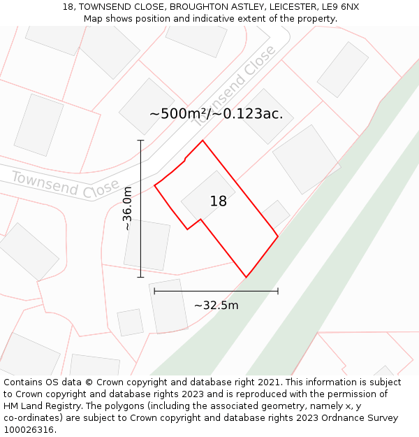 18, TOWNSEND CLOSE, BROUGHTON ASTLEY, LEICESTER, LE9 6NX: Plot and title map