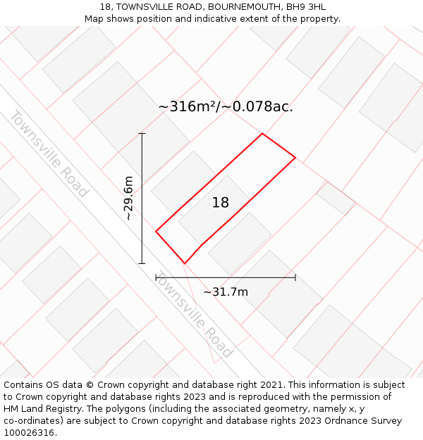 18, TOWNSVILLE ROAD, BOURNEMOUTH, BH9 3HL: Plot and title map