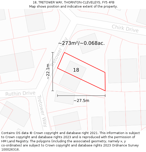 18, TRETOWER WAY, THORNTON-CLEVELEYS, FY5 4FB: Plot and title map