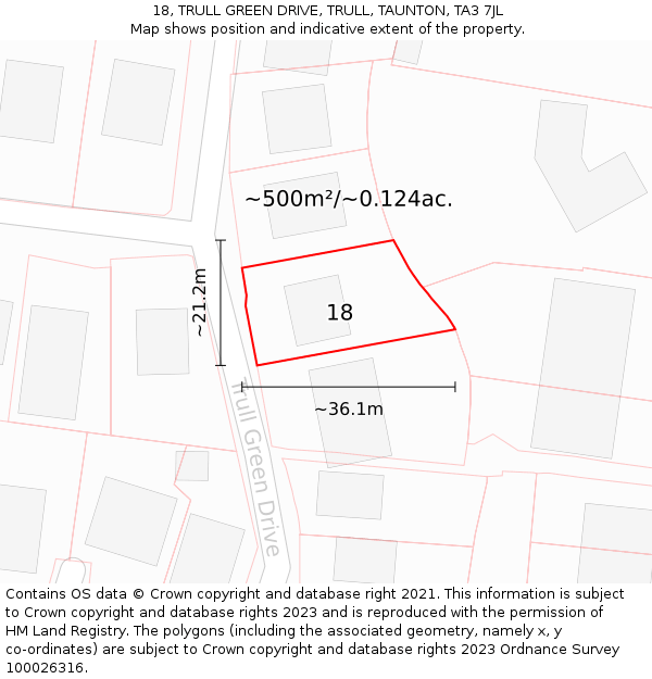 18, TRULL GREEN DRIVE, TRULL, TAUNTON, TA3 7JL: Plot and title map