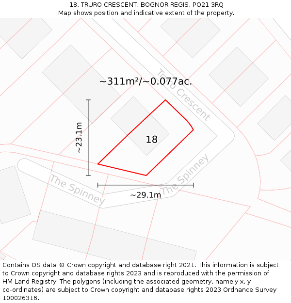 18, TRURO CRESCENT, BOGNOR REGIS, PO21 3RQ: Plot and title map