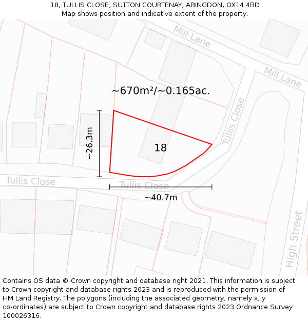 18, TULLIS CLOSE, SUTTON COURTENAY, ABINGDON, OX14 4BD: Plot and title map