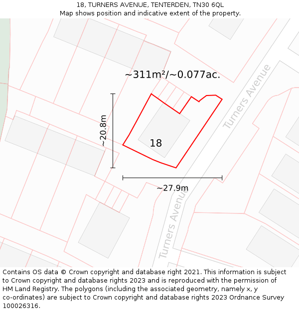 18, TURNERS AVENUE, TENTERDEN, TN30 6QL: Plot and title map
