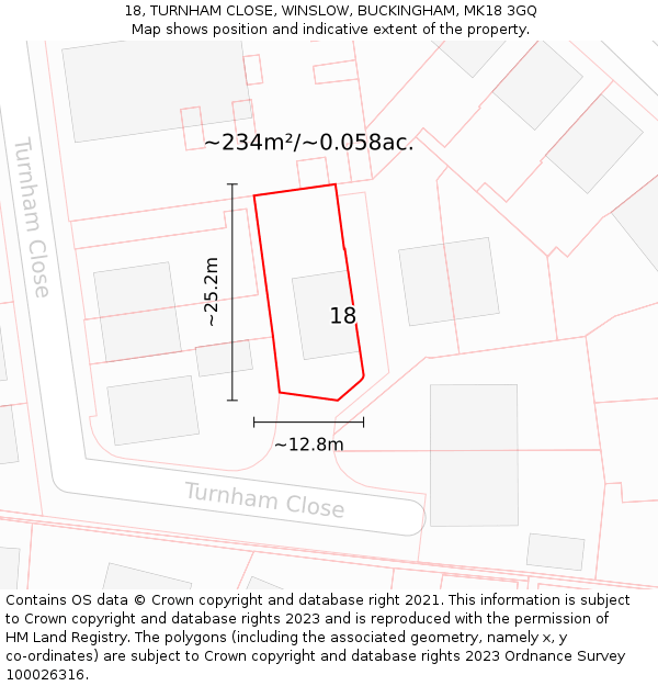 18, TURNHAM CLOSE, WINSLOW, BUCKINGHAM, MK18 3GQ: Plot and title map