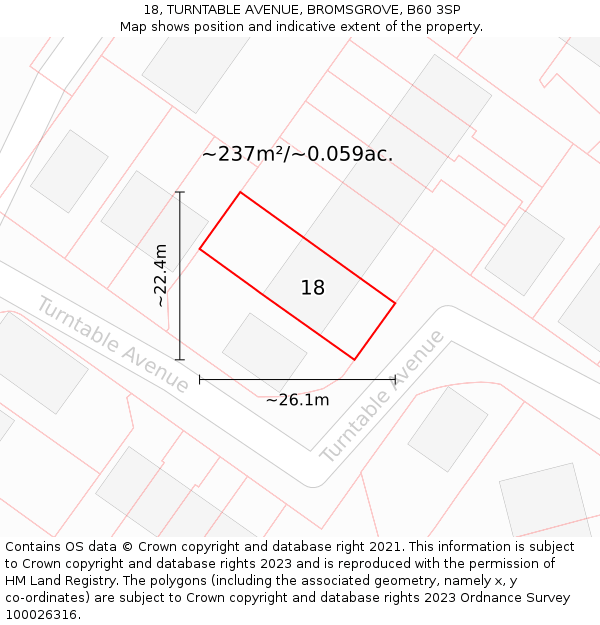 18, TURNTABLE AVENUE, BROMSGROVE, B60 3SP: Plot and title map