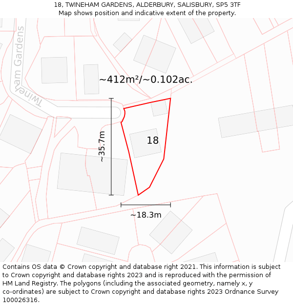 18, TWINEHAM GARDENS, ALDERBURY, SALISBURY, SP5 3TF: Plot and title map