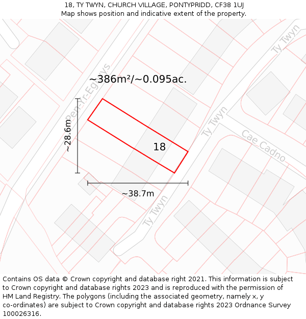 18, TY TWYN, CHURCH VILLAGE, PONTYPRIDD, CF38 1UJ: Plot and title map