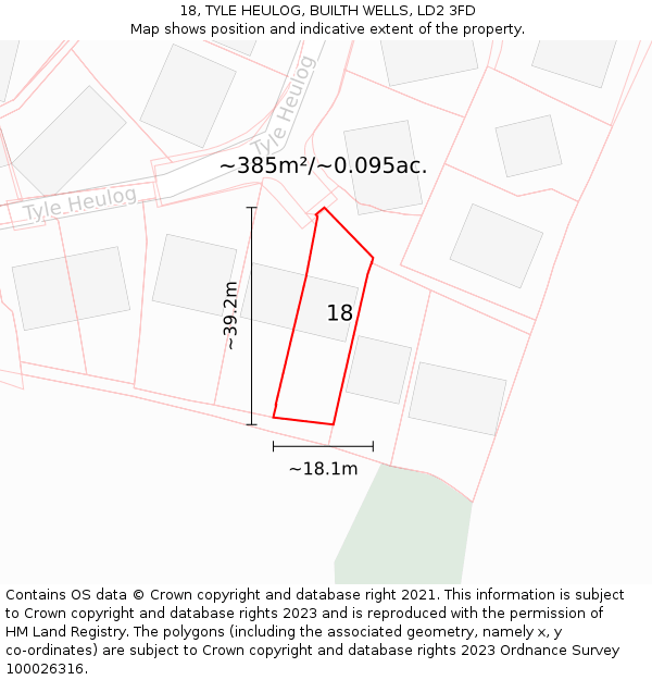 18, TYLE HEULOG, BUILTH WELLS, LD2 3FD: Plot and title map