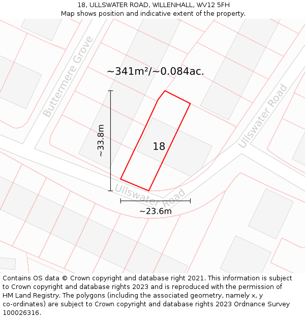 18, ULLSWATER ROAD, WILLENHALL, WV12 5FH: Plot and title map