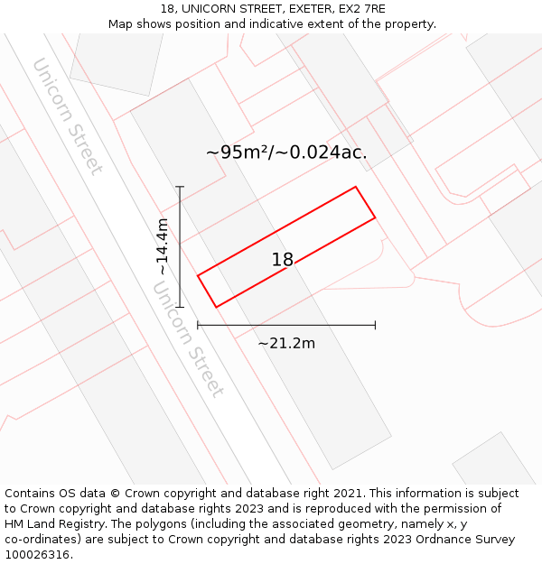 18, UNICORN STREET, EXETER, EX2 7RE: Plot and title map