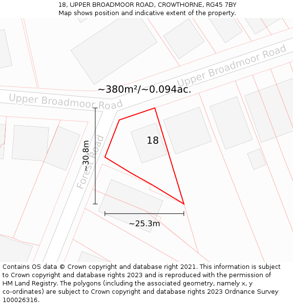 18, UPPER BROADMOOR ROAD, CROWTHORNE, RG45 7BY: Plot and title map