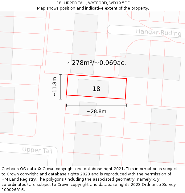 18, UPPER TAIL, WATFORD, WD19 5DF: Plot and title map