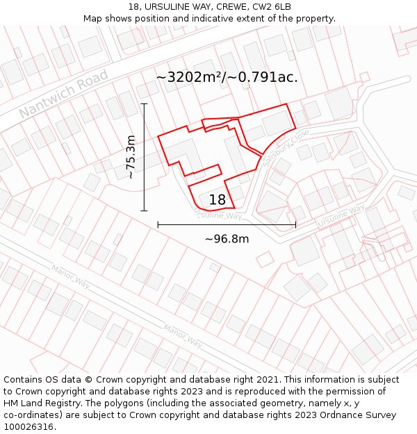 18, URSULINE WAY, CREWE, CW2 6LB: Plot and title map