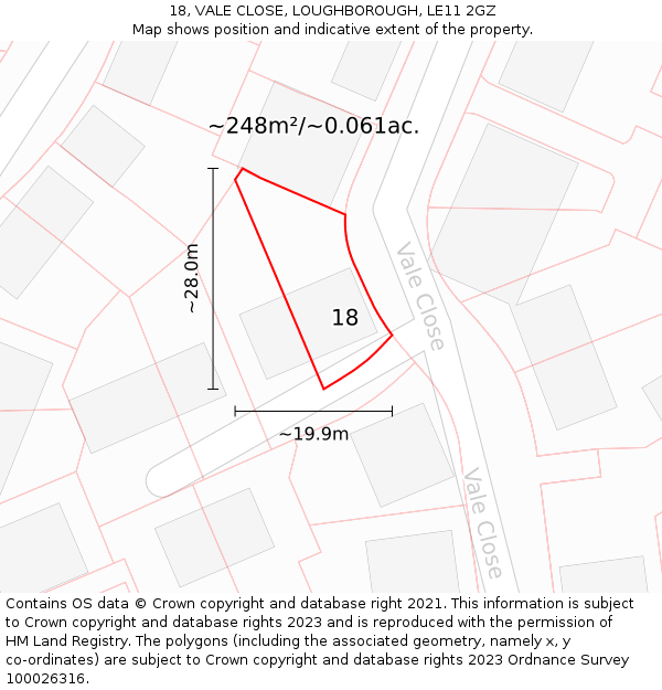 18, VALE CLOSE, LOUGHBOROUGH, LE11 2GZ: Plot and title map