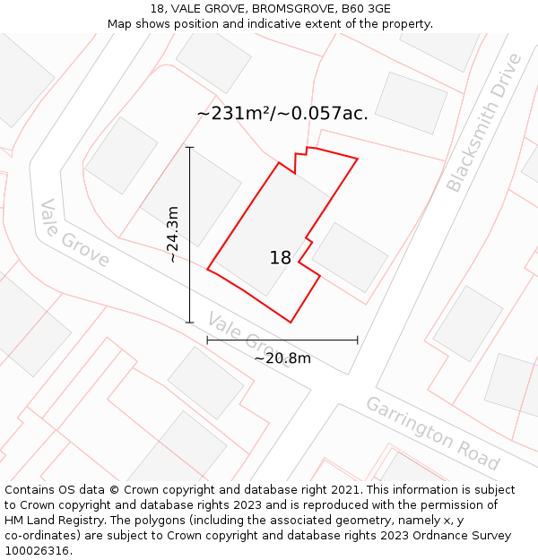 18, VALE GROVE, BROMSGROVE, B60 3GE: Plot and title map