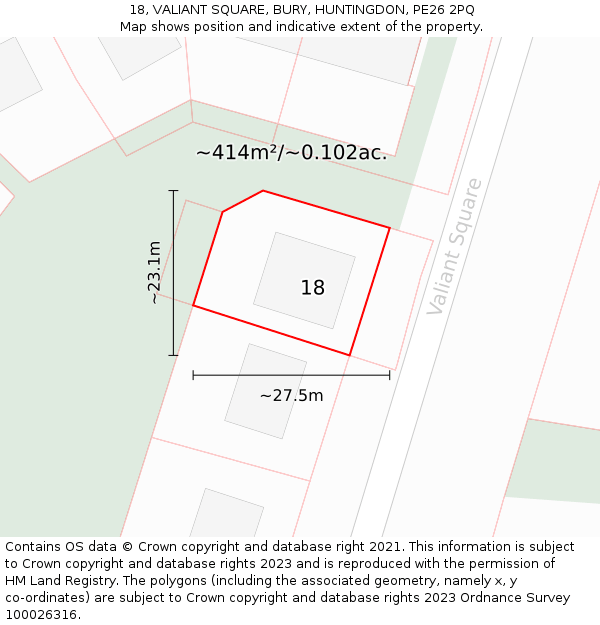 18, VALIANT SQUARE, BURY, HUNTINGDON, PE26 2PQ: Plot and title map