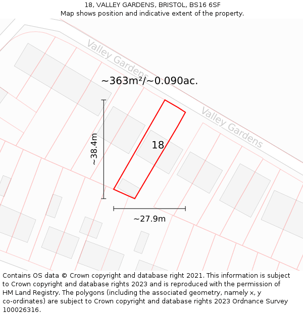 18, VALLEY GARDENS, BRISTOL, BS16 6SF: Plot and title map