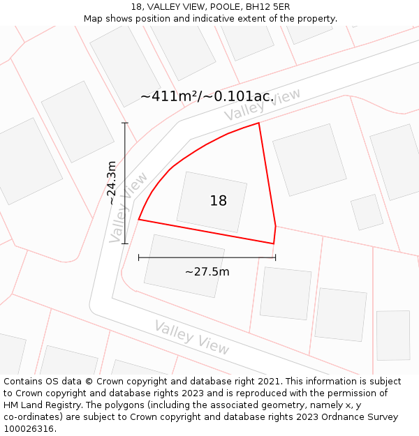 18, VALLEY VIEW, POOLE, BH12 5ER: Plot and title map