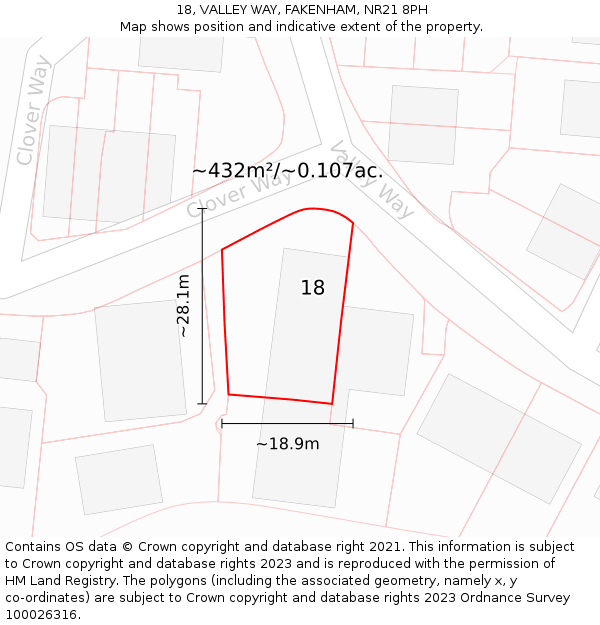 18, VALLEY WAY, FAKENHAM, NR21 8PH: Plot and title map