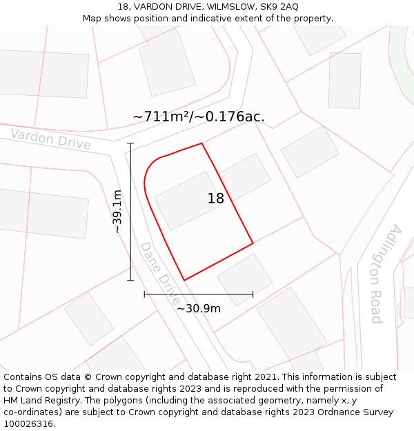 18, VARDON DRIVE, WILMSLOW, SK9 2AQ: Plot and title map