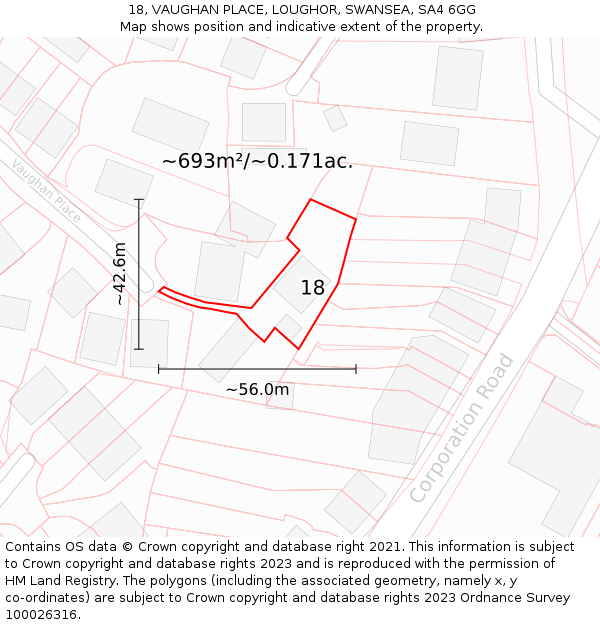 18, VAUGHAN PLACE, LOUGHOR, SWANSEA, SA4 6GG: Plot and title map