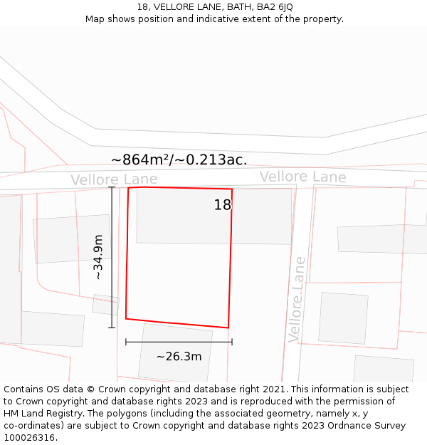 18, VELLORE LANE, BATH, BA2 6JQ: Plot and title map