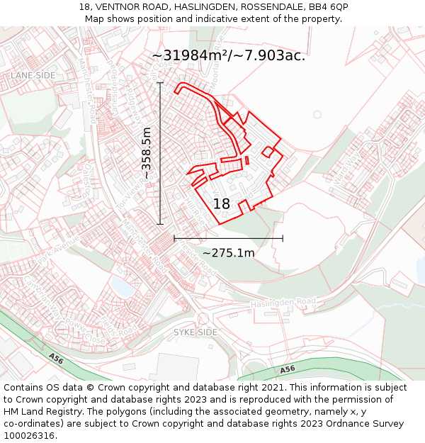 18, VENTNOR ROAD, HASLINGDEN, ROSSENDALE, BB4 6QP: Plot and title map