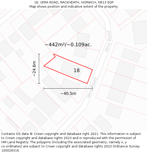 18, VERA ROAD, RACKHEATH, NORWICH, NR13 6QP: Plot and title map