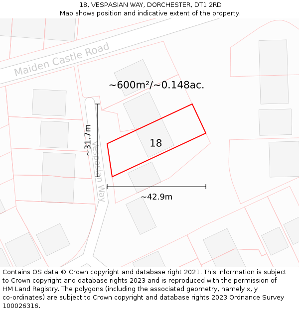 18, VESPASIAN WAY, DORCHESTER, DT1 2RD: Plot and title map