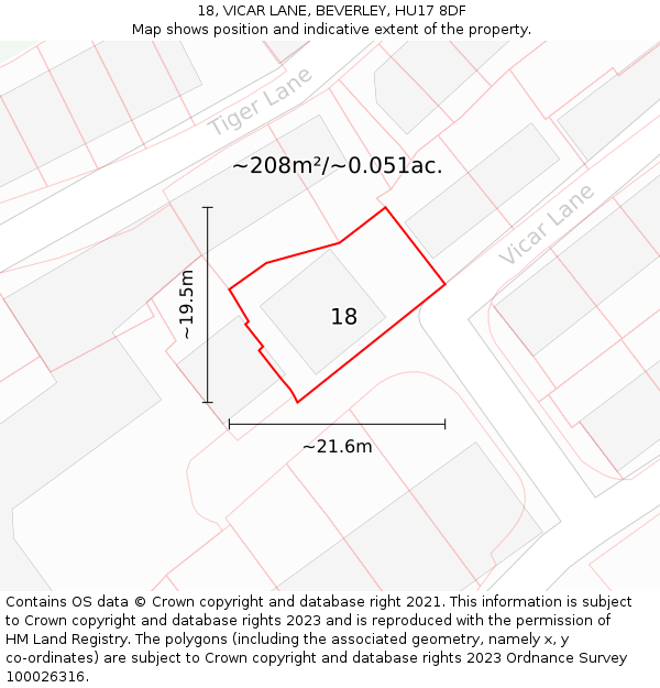 18, VICAR LANE, BEVERLEY, HU17 8DF: Plot and title map