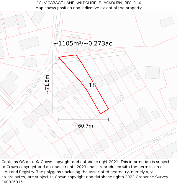 18, VICARAGE LANE, WILPSHIRE, BLACKBURN, BB1 9HX: Plot and title map