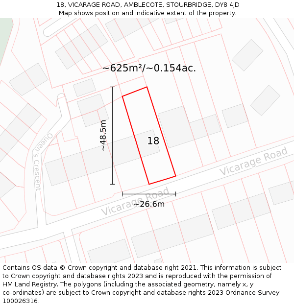 18, VICARAGE ROAD, AMBLECOTE, STOURBRIDGE, DY8 4JD: Plot and title map