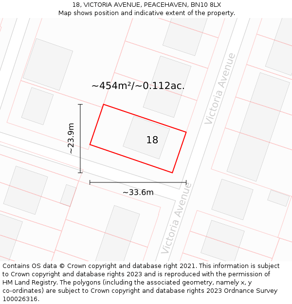 18, VICTORIA AVENUE, PEACEHAVEN, BN10 8LX: Plot and title map