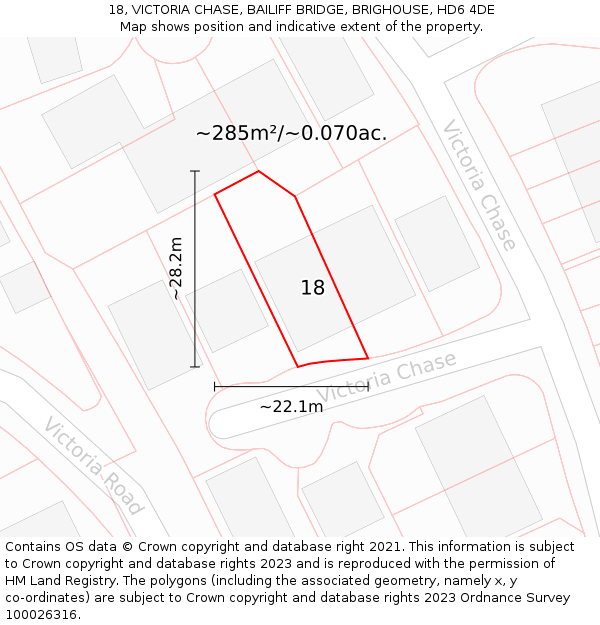 18, VICTORIA CHASE, BAILIFF BRIDGE, BRIGHOUSE, HD6 4DE: Plot and title map