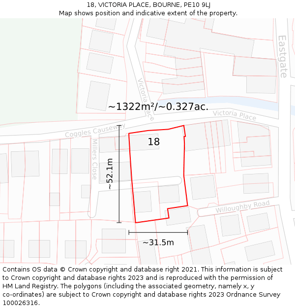 18, VICTORIA PLACE, BOURNE, PE10 9LJ: Plot and title map