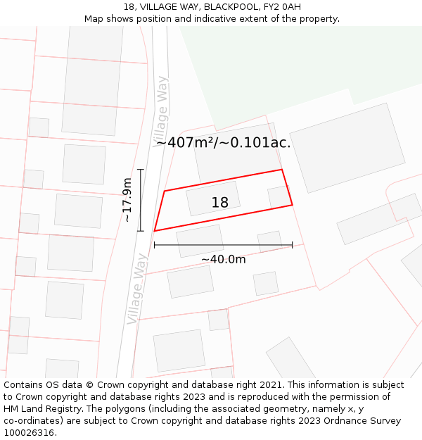 18, VILLAGE WAY, BLACKPOOL, FY2 0AH: Plot and title map