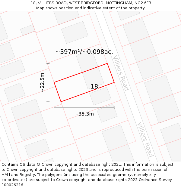 18, VILLIERS ROAD, WEST BRIDGFORD, NOTTINGHAM, NG2 6FR: Plot and title map