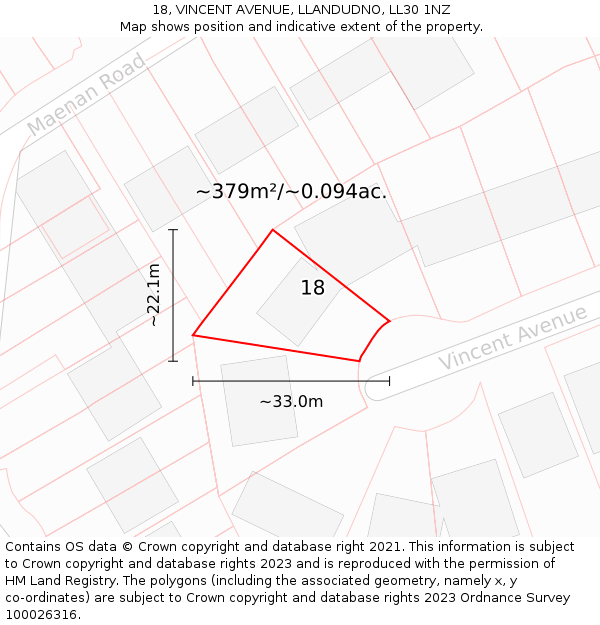 18, VINCENT AVENUE, LLANDUDNO, LL30 1NZ: Plot and title map