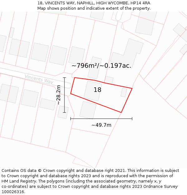 18, VINCENTS WAY, NAPHILL, HIGH WYCOMBE, HP14 4RA: Plot and title map