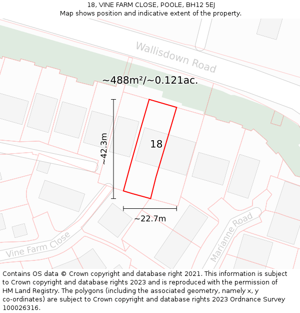 18, VINE FARM CLOSE, POOLE, BH12 5EJ: Plot and title map