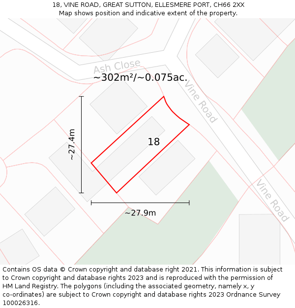 18, VINE ROAD, GREAT SUTTON, ELLESMERE PORT, CH66 2XX: Plot and title map