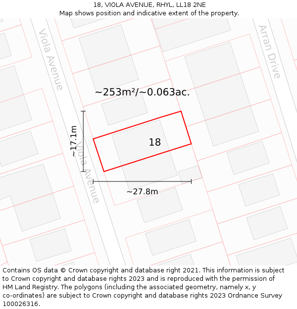 18, VIOLA AVENUE, RHYL, LL18 2NE: Plot and title map