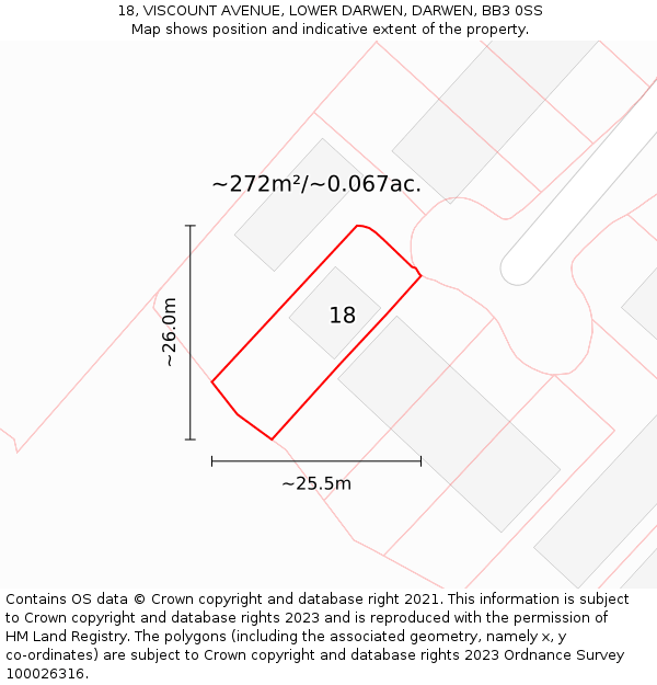 18, VISCOUNT AVENUE, LOWER DARWEN, DARWEN, BB3 0SS: Plot and title map